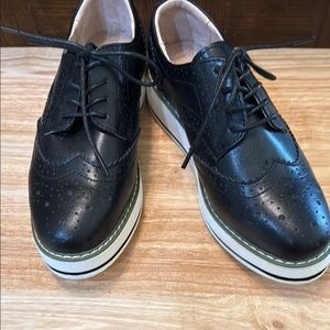 Black Leather Wingtip Oxford Shoes